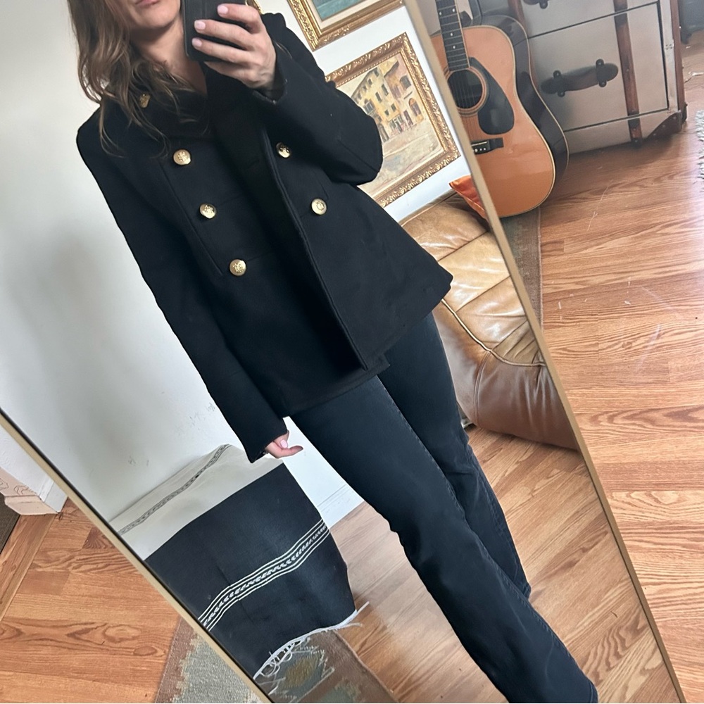 Marc Jacobs Black Coat with Gold military vintage style gold buttons s 2 - Picture 1 of 12